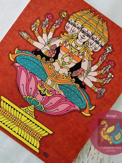 The completed Gayatri Devi painting, shown before framing. The final black outlines make all the colors and details stand out sharply.