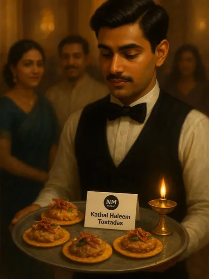 Here, tradition meets innovation in a single bite. Our Kathal Haleem Tostadas are served by professionally attired staff as part of our 'flying buffet' service, ensuring each guest receives a warm, perfectly assembled appetizer.