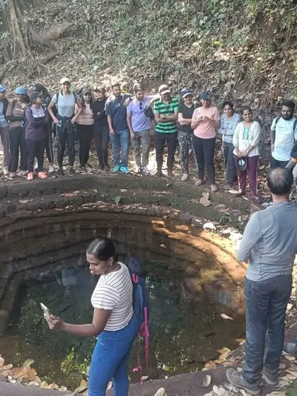 Our group gathered around a mysterious ancient well found in the forest.