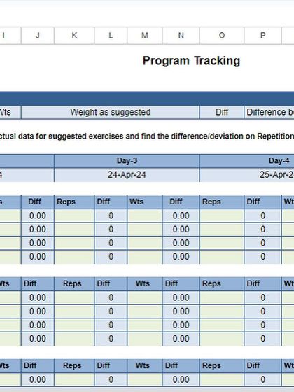 This is what my program tracking sheet looks like. I meticulously track my clients' progress, comparing suggested reps and weights to their actual performance. This data allows me to make smart adjustments to their program.