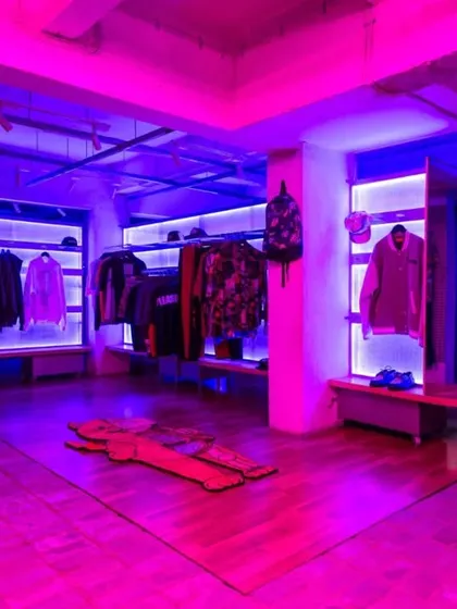 Light is a material we use to transform spaces. At Capsul, the integrated RGB lighting system allows the store to completely change its character, shifting from a focused retail environment to an atmospheric event space with the flip of a switch.
