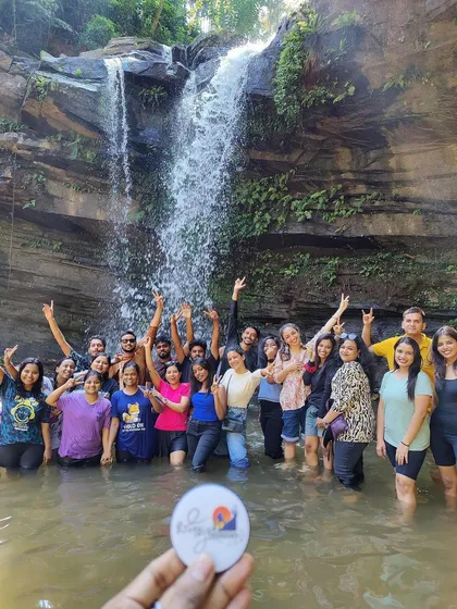 Cooling off in a waterfall during our New Year's trip to Chikmagalur.