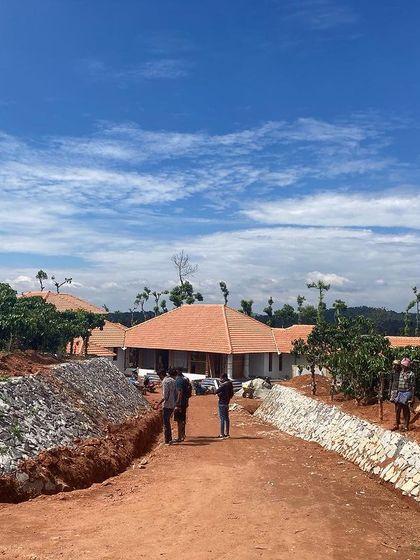 The estate villa in Chickmagalur under construction, showing how the series of buildings are laid out within the coffee plantation.