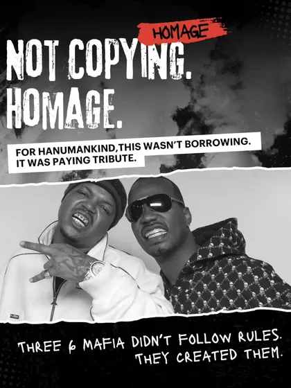 Not copying, it's homage. This graphic explains the artistic tribute in Hanumankind's music, respecting the creators who paved the way.