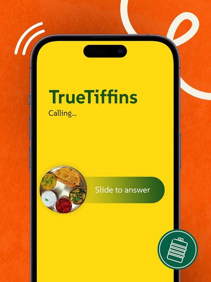 Your lunch is calling, and it smells really good. This graphic mimics an incoming call from your tiffin. You should definitely answer.