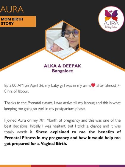 Alka and Deepak's story highlights the long-term benefits of our classes. Alka was active until labor and feels our prenatal fitness is what helped her have a smooth postpartum recovery.