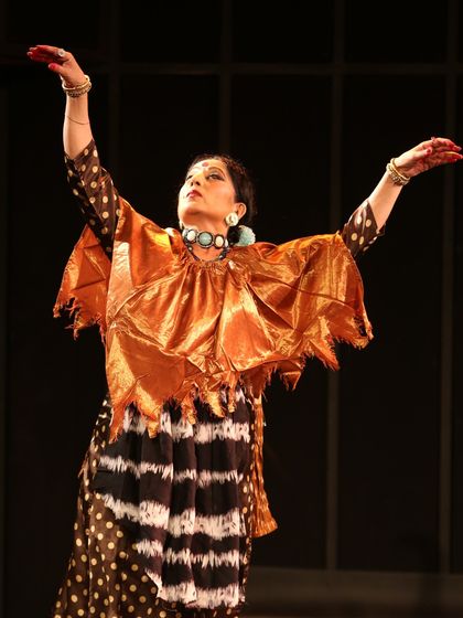 Embodying the spirit of flight in 'Antariksha Sanchar: Vyoma Sanchar Aadharit'. The costume design itself was experimental, moving away from traditional silks to reflect the production's modern, aeronautical theme.