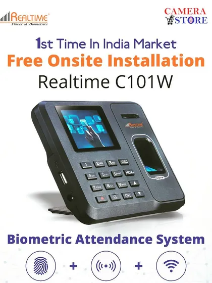 This is the Realtime C101W, a popular biometric attendance system for small to medium-sized offices. It combines fingerprint scanning, Wi-Fi connectivity, and a user-friendly interface, and we provide complete onsite installation to get your business set up quickly.