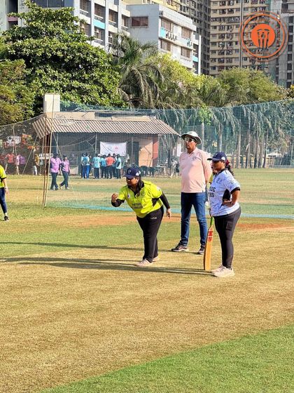 A bowler from the women's league in action, sending down a delivery during a PPL match.