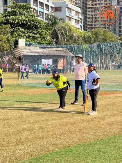 A bowler from the women's league in action, sending down a delivery during a PPL match.