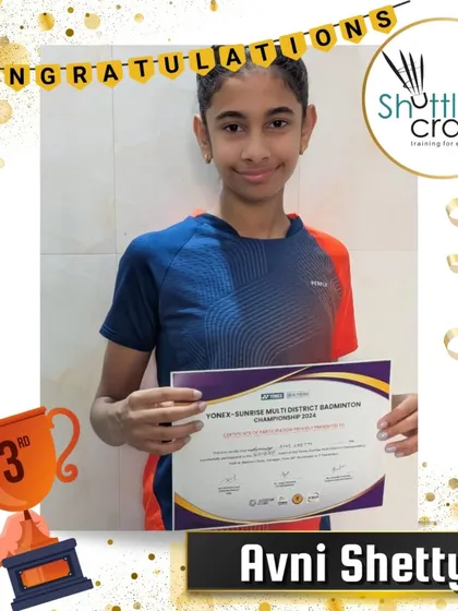 Celebrating Avni Shetty's bronze medal win at the Yonex Sunrise Multi-District Badminton Championship.