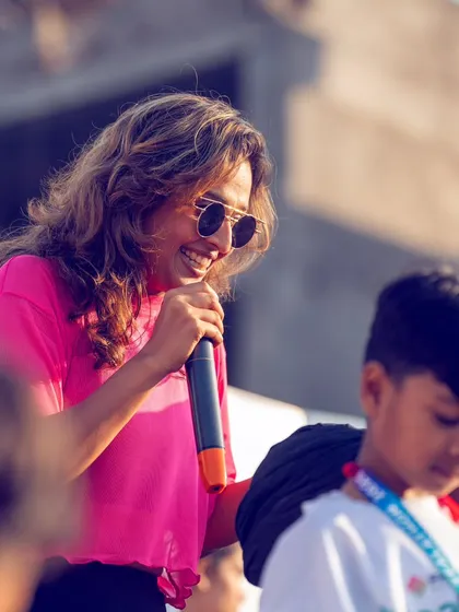 Interacting with the crowd and participants at the Tealathon in Amritsar. Connecting with people through fitness is what I love most about these events.