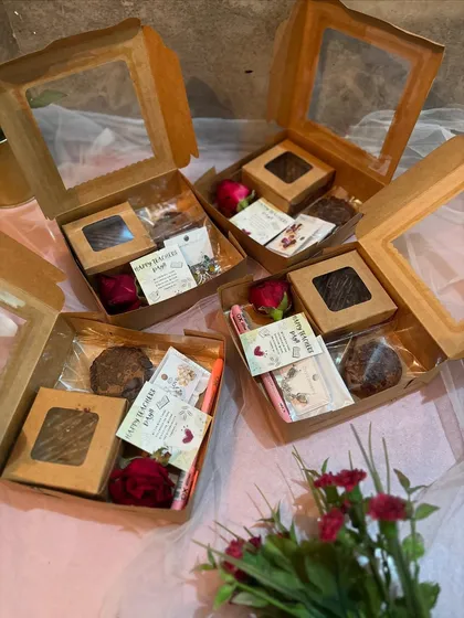 These were some of the hampers I created for Teacher's Day. Each box contains a brownie, a cookie, a small rose, and a little thank you note, making it a simple yet heartfelt token of appreciation for a special teacher.