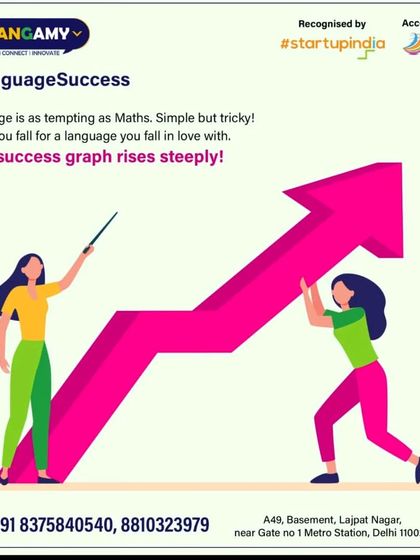 An illustration showing how learning a new language with us can help your career success graph rise steeply.