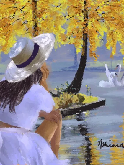 A quiet moment of reflection by the water. I can create personalized portraits that capture a mood or a feeling, turning a photo from a peaceful day into a beautiful, illustrative piece of art.