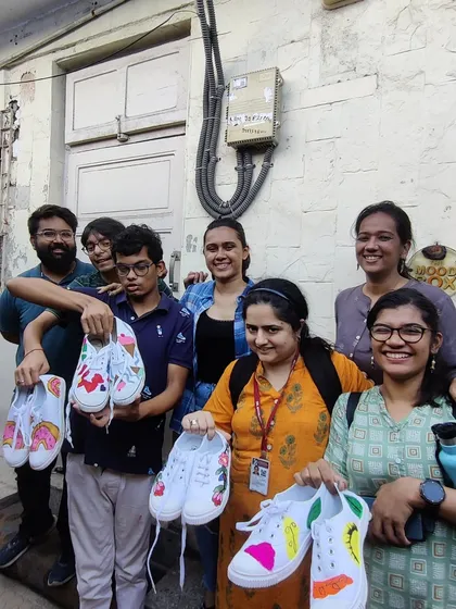 The best part of any workshop is seeing everyone with the art they created. This was an amazing group who designed their own custom sneakers from scratch. Look at those happy faces and their one-of-a-kind kicks.