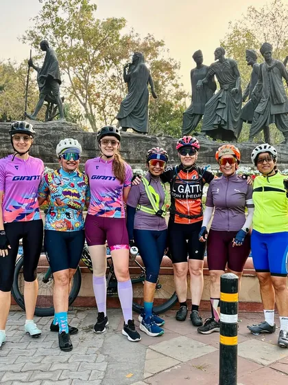 The women of our Wednesday spin group. Teamwork makes every ride better.