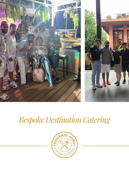 "Bespoke Destination Catering." Our team on location in Phuket, showcasing the dedicated people who travel to make your destination events a seamless success.