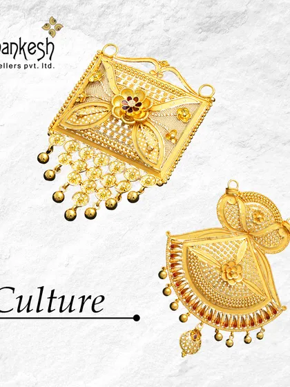 Culture and tradition captured in gold. This image displays two unique pendants with intricate filigree work and cultural motifs, perfect for creating custom necklaces.