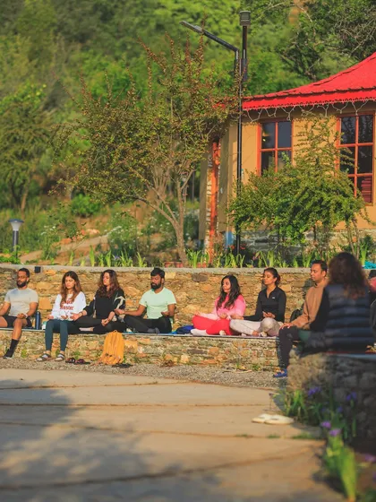 A moment of shared learning and conversation during our retreat. The connections we make off the mat are just as important as the practice itself.