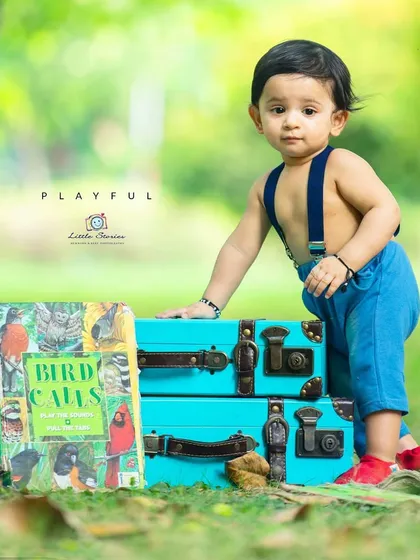 A little explorer discovering the world. This setup combines themes of travel and nature to create a rich visual story.