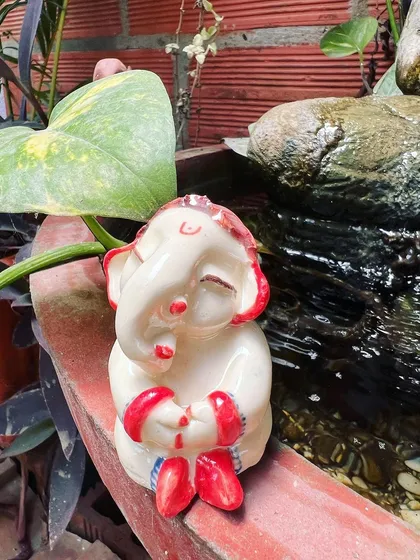 This little Ganesha I made sits by the water feature in my studio. He inspires me and my students every day.