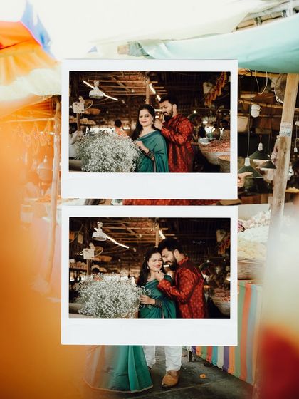 Using a polaroid frame effect, this collage gives a nostalgic and charming feel to the romantic moments captured at the flower market.