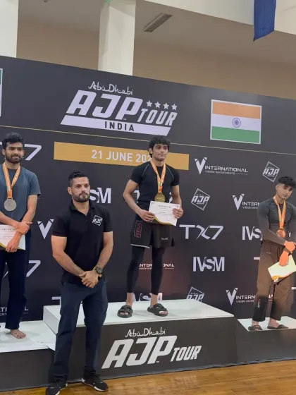 Gold at the AJP Tour India National Jiu-Jitsu Championship. We train our athletes to excel and dominate in specialized disciplines like No-Gi grappling on a national stage.