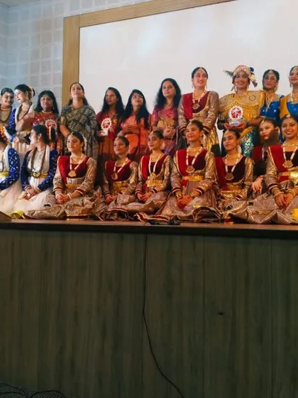 A group photo of all the participants from the Sahodaya Kathak dance competition. It's wonderful to see so many young talents celebrating our culture. You can spot my two sets of costumes on the winning teams.