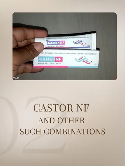 The second type of product to avoid is combination creams like Castor-NF. These often contain potent steroids mixed with antifungal and antibacterial agents, which should never be used without a doctor's prescription for a specific condition.