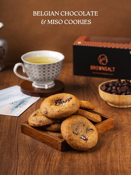 Our Belgian Chocolate & Miso Cookies, a unique offering from The Japan Edit that combines the richness of dark chocolate with a hint of savory miso.