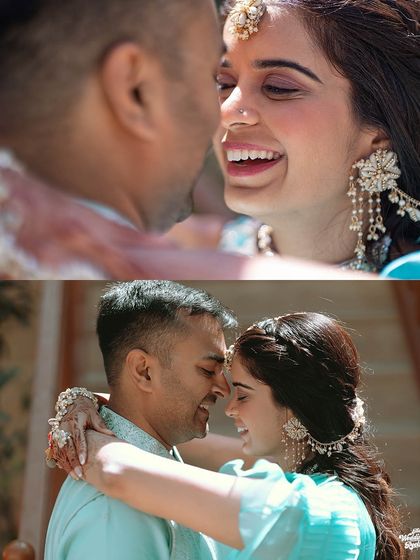 Close-up shots capturing the intimate and happy moments between the couple during their Mehendi ceremony.