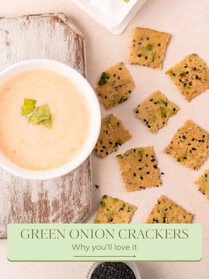 Here's why you'll love my Green Onion Crackers. They are perfect for dipping, full of savoury flavour, and baked for a healthy crunch.