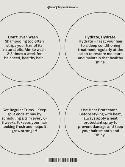 Here are four of our top tips for healthy hair. We recommend not over washing, using a heat protectant, getting regular trims, and treating your hair to a deep conditioning treatment to maintain moisture and shine.