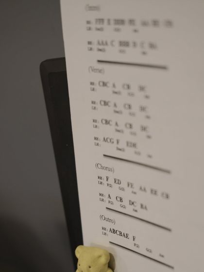 A close up of sheet music on a piano stand. We teach students how to read music, an essential skill for any serious musician.