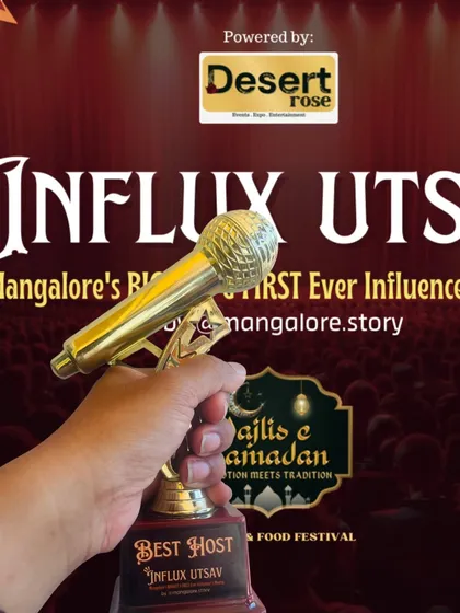 Holding the "Best Host" award from the Influx Utsav, an influencer meet-up in Mangalore. It's an honor to be recognized for my work in hosting large public and media events.