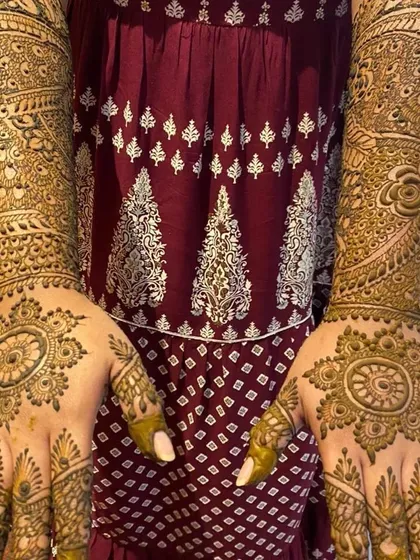 The back of the hands from the previous design, featuring a beautiful central mandala. This ensures the henna looks just as gorgeous from the back as it does from the front.