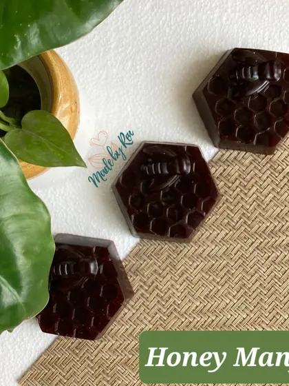 The deep, rich color of the Honey Manjishtha soap comes from the natural herbs. It's a testament to the pure, plant-based ingredients I use.