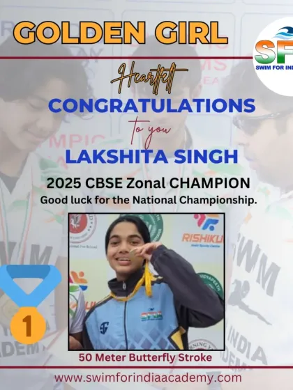 Our golden girl Lakshita Singh after winning the 50-meter butterfly stroke at the 2025 CBSE Zonal Championship. Her hard work is paying off.