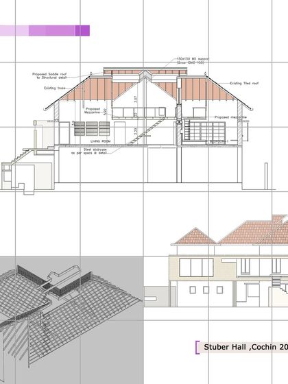 A conservation and adaptation drawing for Stuber Hall in Fort Kochi. This technical drawing shows our process for converting a 1740 VOC building into a heritage hotel, carefully inserting new functions while respecting the original structure.