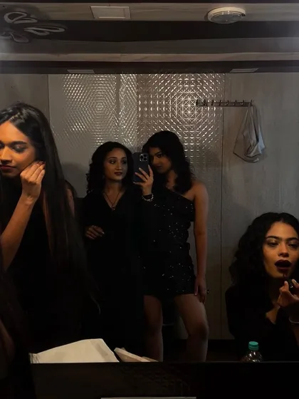 Another candid mirror shot from the shoot with Ricky Kej's team. Just a few of us getting ready behind the scenes.
