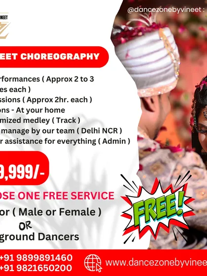 Our all-inclusive Sangeet Choreography package is designed to make your planning stress-free. It covers up to 10 performances with at-home practice sessions, custom music editing, and even includes a free anchor or background dancers.