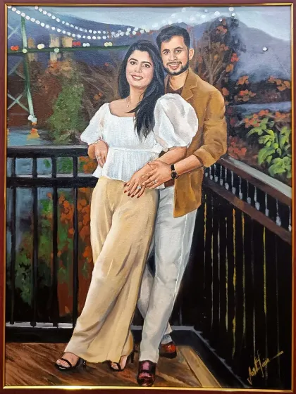 The final framed version of the couple's portrait, ready to be hung and enjoyed.