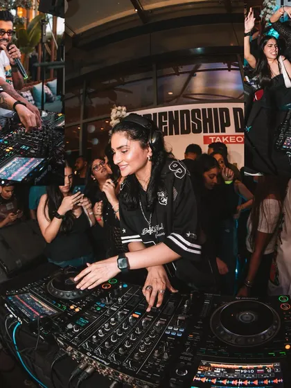 A collage capturing the different angles of our SMXS Takeover. It shows me mixing, Shameless Mani on the mic, and the incredible crowd that parties with us.