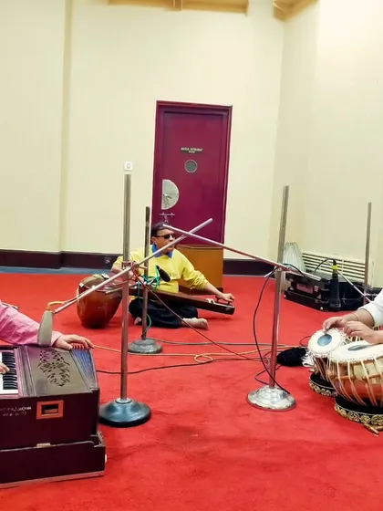 Recording a tabla solo for All India Radio, Akashvani Kolkata. It's always a pleasure to perform for this historic institution, accompanied here by Shri Sanatan Goswami on harmonium.
