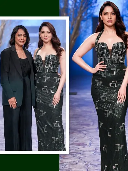 Capturing key moments at major fashion events is a core part of my service. This collage shows actress Tamannaah Bhatia as the showstopper, both on the runway and with the designer, providing valuable content for post-event publicity.