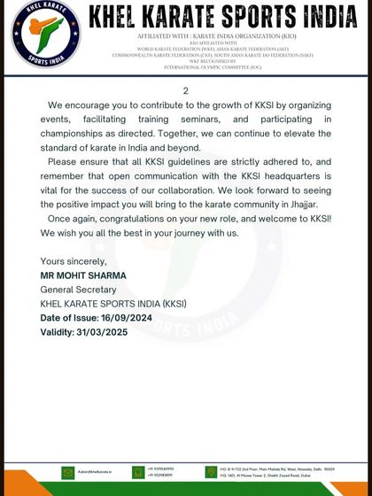 My role involves organizing events, facilitating seminars, and upholding the high standards of Khel Karate Sports India to elevate the sport.