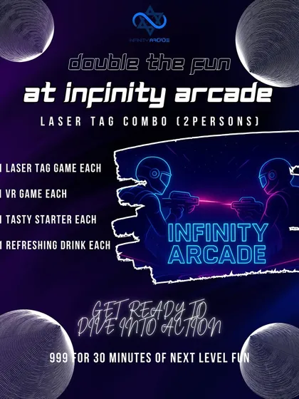Grab your bestie and double the fun. Our laser tag combo for two includes a game of laser tag, a VR session, and snacks to refuel your energy.
