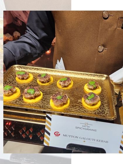 Melt-in-your-mouth Mutton Galouti Kebabs served on a saffron-infused base. These delicate kebabs are a testament to our expertise in classic Awadhi cuisine.