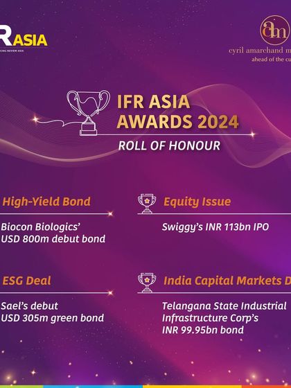 The IFR Asia Awards 2024 recognized four of our significant deals, including 'High-Yield Bond' and 'India Capital Markets Deal', highlighting our proficiency in complex debt instruments.